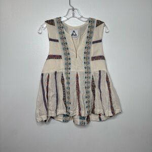 Pearl‎ & Caviar Embroidered Cotton Tunic Top Small Ivory Boho Ethnic Made Greece